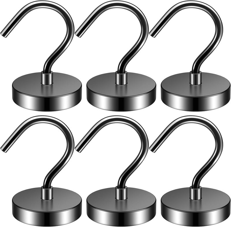 Junarter 6 Pack Magnetic Hooks - 60LBS Heavy Duty Neodymium Magnet Hooks for Hanging, Indoor & Outdoor Use - Image 1